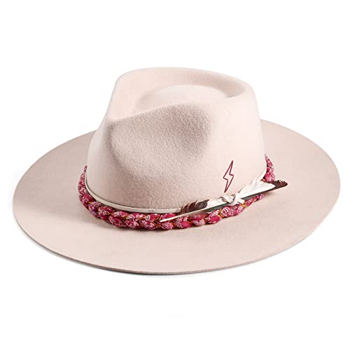 Image of RUEDIGER Wide Brim Fedora Hats for Men Women 100% Wool Felt Panama Rancher Hat with Lightning Logo Distressed /Burned Handmade