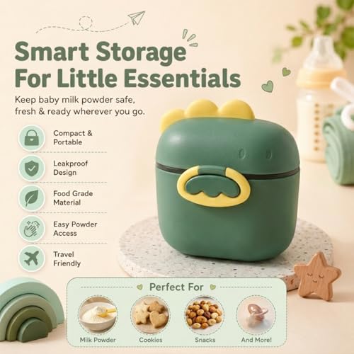Image of StarAndDaisy Formula Milk Container for Baby Milk Powder Container with Scoop Holder, Portable Formula Dispense, Airtight First Feed Baby Food Storage Container /Box for Travel 200 Grams -Olive Green