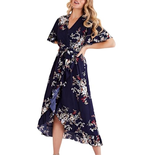 Mela London Dipped Hem Wrap Dress 8 Navy