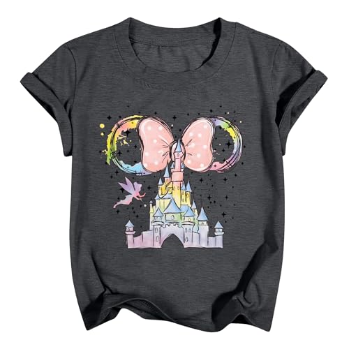 Magic Shirts for Girls Magical Castle Shirt Cute Vacation Trip Tops Summer Clothes Grey