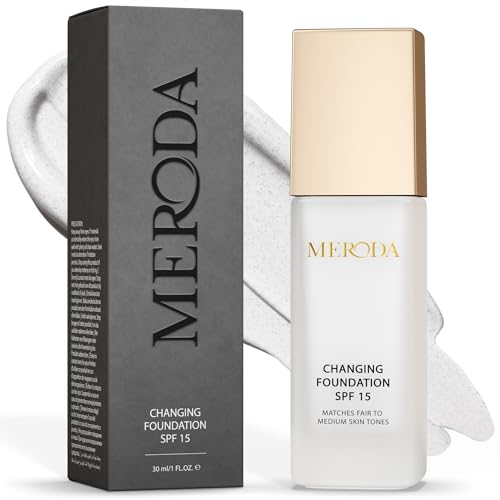 MERODA® Colour Changing Foundation [LIGHT TO MEDIUM SKIN] - Color Changing Mature Skin Foundation - Face Foundations Colour Change - Liquid Foundation Makeup - Long Lasting Colour Match Foundation