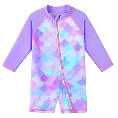 Image of HUAANIUE Toddler Girl Swimsuit Long Sleeve UPF50+ Sun Protection