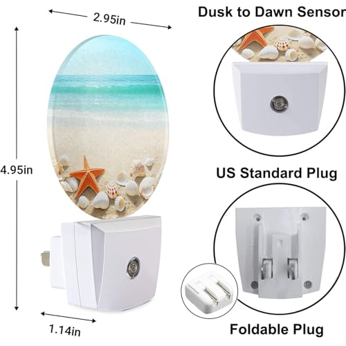 Image of Starfish Seashell Night Light Ocean Seashore Beach Coastal Nautical Night Lights Plug into Wall for Boys Girls, Plug-in Nightlight 0.5W LED Lighting for Stairway Hallway Bedroom