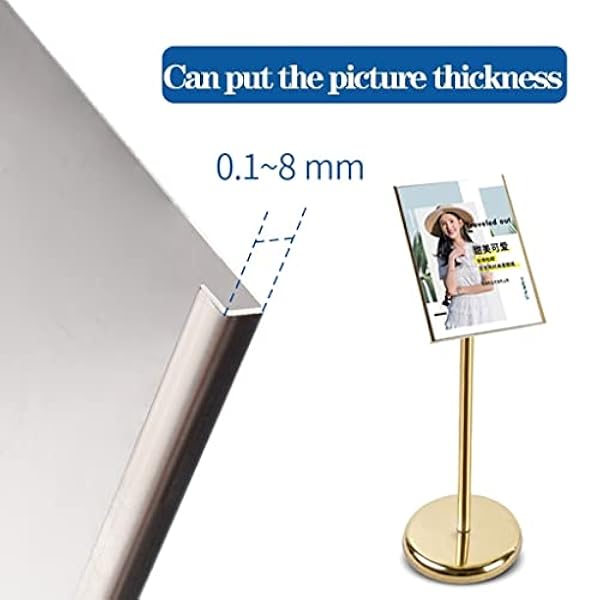 WIGSELBL Voetstuk Poster Teken Stand Reclame Zakelijk Menu Teken Houder voor Staande met Aluminium Snap-Open Herbruikbaar Frame, Verticaal en Horizontaal Weergave (Kleur: Goud, Maat: A2)