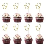 Amosfun Pcs 24Pcs Gold Glitter Stethoscope Cupcake Toppers for Nurse Graduation Party Decorations, Medical School Nursing Student Cake Picks, Doctor Appreciation BSN Retirement Supplies
