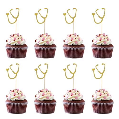 Amosfun 24Pcs Stethoscope Cupcake Toppers for Medical Themed Birthday Party
