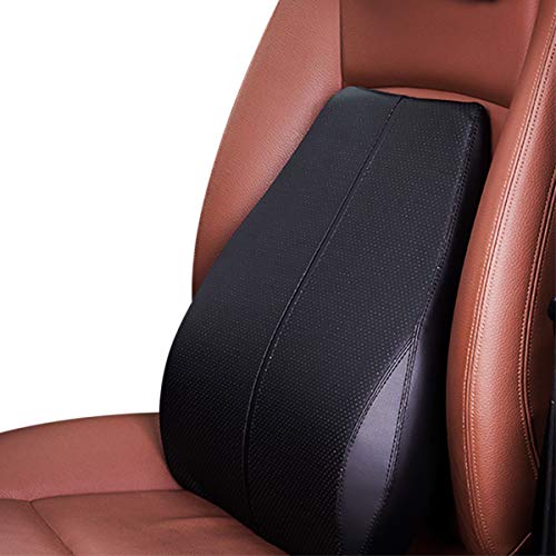 Ergocar Almohada de Lumbar & Almohada de Cuello - Cuero de PU Cojin Lumbar Coche,Cojín de Asiento para Coche para Alivio de Dolor de Espalda & Cuello,Cojín para Casa, Oficina, Coche - Negro