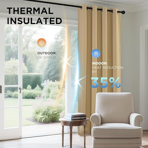 Image of 100% Blackout Curtains 84 Inches Long, 2 Thick Layers Heat and Full Light Blocking Soft Thermal Insulated Drapes for Bedroom (Set of 1 Pc, Beige, 7 Feet)