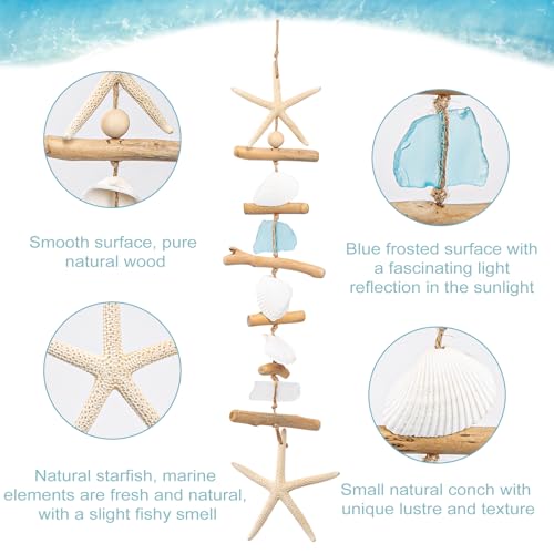 JQAQJU Wooden Driftwood Wall Decor, Starfish Bathroom Decor with Sea Shells, Driftwood Beach Room Decor for Home Indoor Outdoor, Coastal Wall Art for Living Room, Bedroom and Dining Room Blue - Image 4