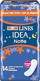 Lines Idea Sottile Notte Anatomico Disteso, 14 assorbenti. Ideale per tutti i tipi di perdite, Assorbenti lunghi per la notte con cuore Lines assorbente, Neutralizza Odori, Ipoallergenico.