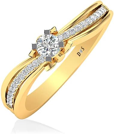 18kt Gold BIS Hallmark Certified Contemporary Solitaire Engagement Ring For Her RF1424 (Sol. Diamond 0.17 Carats IJ Colour|VVS Clarity, 18kt Gold mount appx 3.2 gms