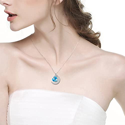 Elda & Co. March Birthstone Necklace Women Birthday Gifts Mom Wife I Love You To The Moon And Back Jewelry Sterling Silver Heart Moon Pendant Aquamarine Jewelry #TOP5