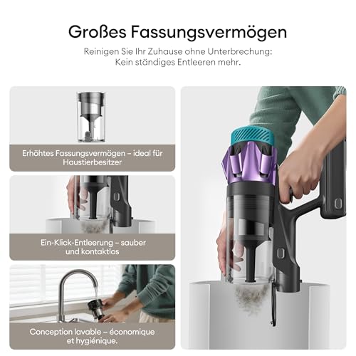 Ultenic Akku Staubsauger 55000Pa/600W/80Min, 1,6L Staubsauger Kabellos mit Multi-Zyklon-Filtration, Touchscreen, Anti-Tangle-Bürste, Wandladestation, Selbststehend，für Tierhaare/Teppiche/Hartböden,Rot