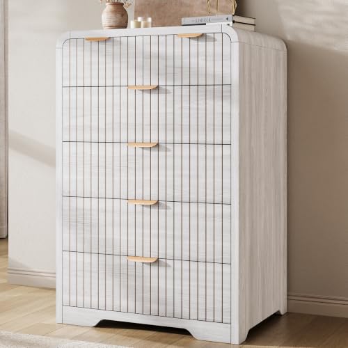 Jocoevol Fluted 6 Drawer Dresser for Bedroom, 43" Tall Dresser Chest of Drawers, Fluted Dresser for Bedroom, Metal Handle,Wood Dresser for Living Room, Bedroom, Entryway, Hallway（White） by Jocoevol - Used condition - US$128.15