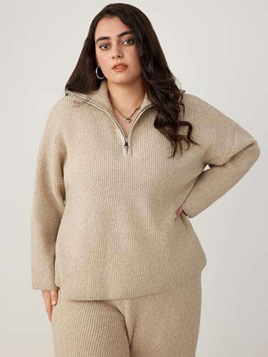 CIDER Wool-Blend Collar Solid Zipper Knitted Sweater Curve & Plus2