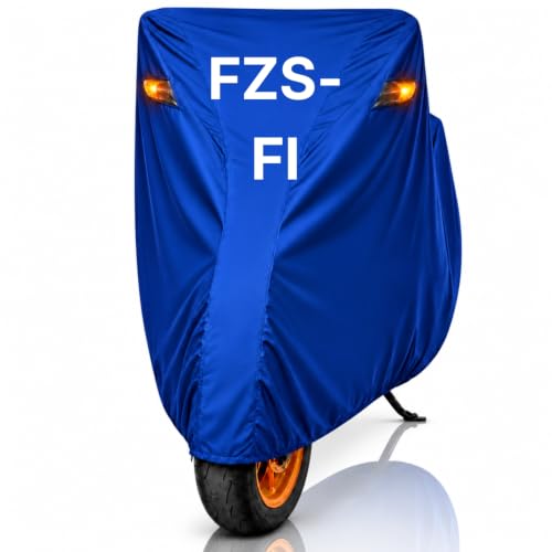 Image of Dhoom Bike Body Cover for FZS-FI Cover | 100% Waterproof, Dustproof & Scratch Resistant | Heavy Duty Two Wheeler Covers with UV Protection, Heat Resistant | All Weather Outdoor Bike Cover (Blue)