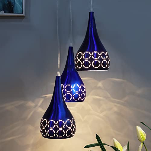Image of Homesake 3-Lights Cluster with Glossy Spining Cross-Cut Hanging Pendant Lamp, Ceiling Light, E27 Holder, Decorative, White, Urban Retro, Nordic Style, LED /Filament (Blue, 3-Lights Round)