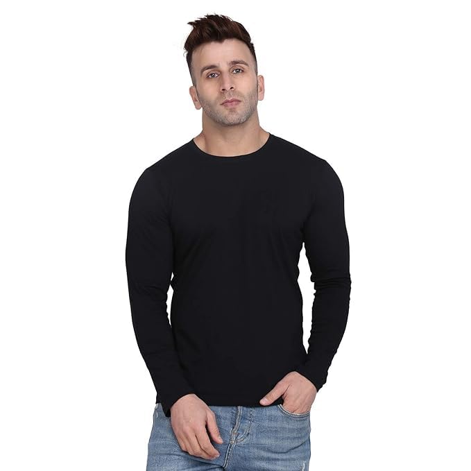 Regular Fit Cotton Full Sleeve Plain T-Shirt for Men | Comfortable Breathable Casual Wear | Solid Basic Tee Soft Fabric Stylish T-Shirt for All Seasons-image-1