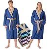 LEBENGOOD Peignoir de bain pour homme 100% coton éponge américain 450 g/m² doux absorbant unisexe vec ceinture poches douche peignoir doux serviette OEKO-TEX L NAVY