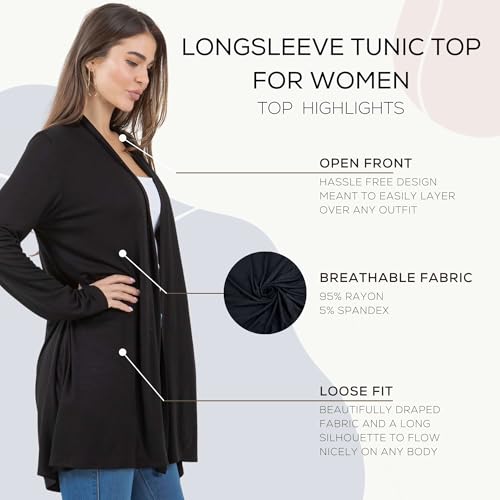 Image of Azules Long Sleeve Womens Cardigan, Flowy Longer Rayon Sweater Lightweight Cardigan for Casual or Dressy Outfits