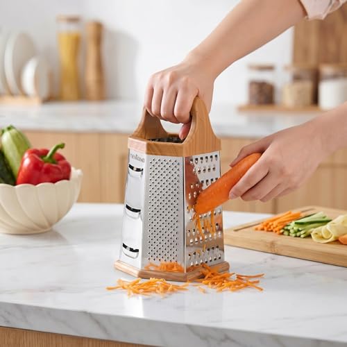 Image of Nestasia 6 in 1 Grater Stainless Steel for Kitchen (8 Inches) - Multipurpose Rust-Resistant 6 Side Vegetable Grater & Slicer | 100% Food Safe & Anti-Slip Base Shredder for Cheese, Carrots & More
