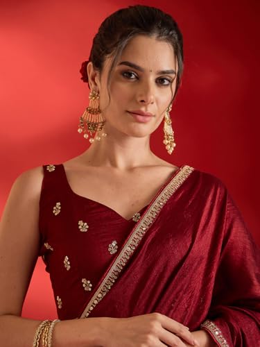 Image of AKHILAM Women's Shimmer Pure Georgette Embroidered Ready To Wear one Minute Saree With Unstitched Blouse Piece