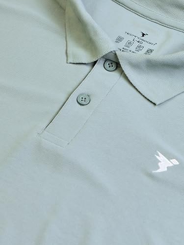 Image of TECHNOSPORT Men's Solid Slim Fit Polo Collar T-Shirt MATPIQ Half Sleeve Button Polyester for Gym Running Workout UPF50+ Anti Odour