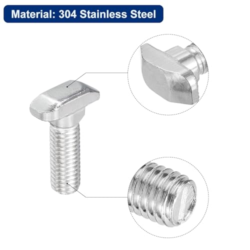 Image of uxcell 30Pcs T-Slot Bolts, M8 x 30mm Hammer Head Bolt T Screw Drop-in Stud for 4040 Series T-Slot Aluminum Extrusion Profile, 304 Stainless Steel, Silver