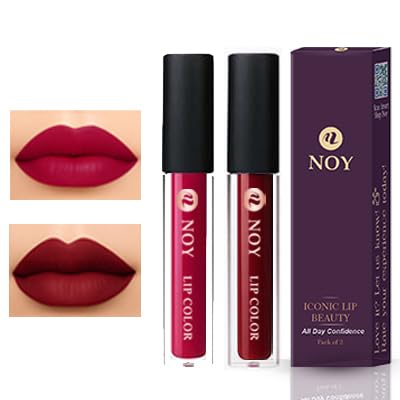 Image of NOY Lipstick Set Waterproof Ultra Matte Long Stay Comfort Matte Lip Combo Cherry Pink, Maroon Pack of 2