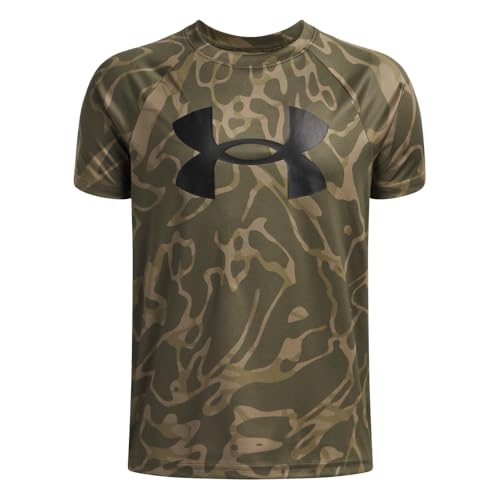 Under Armour Boys' Tech Big Logo Printed Short-Sleeve T-Shirt, (392) Marine OD Green / / Bayou, Medium
