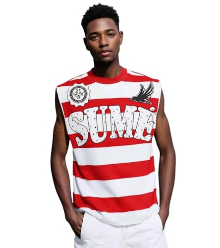 Image of Jigfar Men's Glitter Rhinestone Print Fashion Casual Hipster Stylish Urban Streetwear Hip-Hop Tank Top Y2K Sleeveless T-Shirt