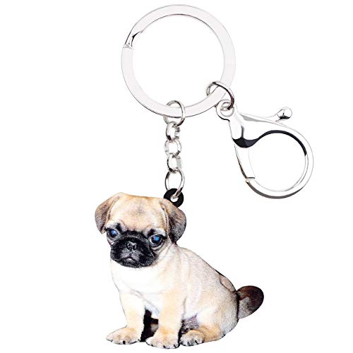 WEVENI Acryl-Schlüsselanhänger mit Mops-Motiv, Schmuck für Damen und Mädchen, Geldbörse, Zubehör, Kammern, Mops-Hund E, 43mm x 36mm