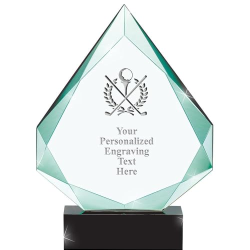 Crown Awards Personalized Crystal Trophy, 9" Engraved Golf Clubs Ball with Wreath Legacy Jade Crystal Award Prime
