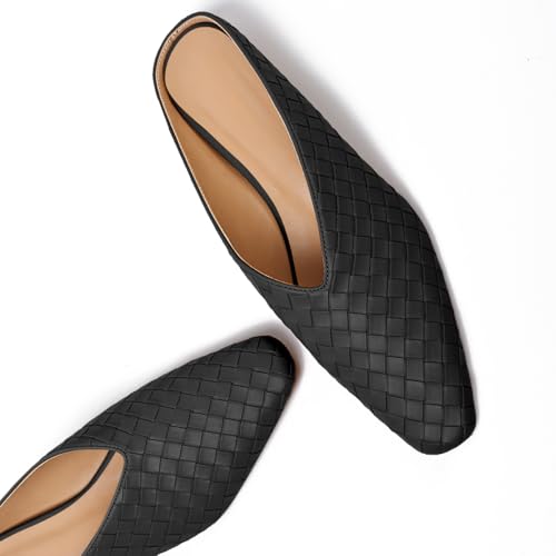 Image of Woven Mules for Women Slip on Comfortabke Metallic Slides Ladies Trendy Square Toe Hidden Wedge Mules