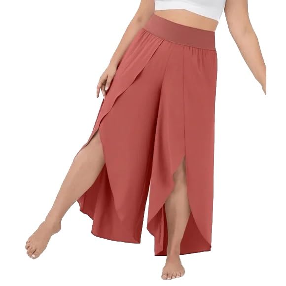 Womens High Waist Side Slit Design Flowy Palazzo Style Pants