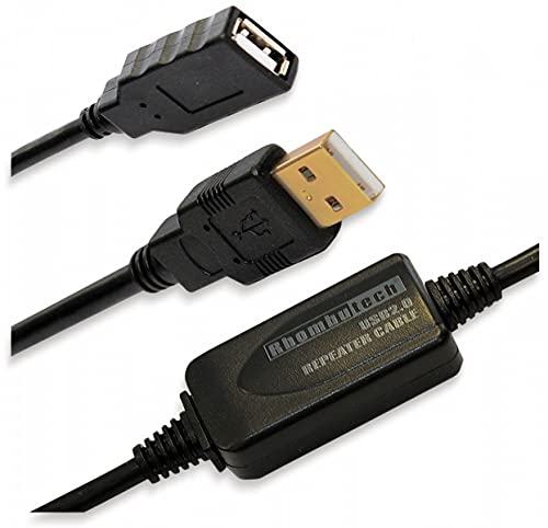 Rhombutech® 15 Meter USB 2.0 Verlängerung, Aktiv, Signalverstärker, Repeater, Verlängerungskabel, A-Stecker auf A-Buchse, Datenkabel, Anschlusskabel, doppelt geschirmt, vergoldete Kontakte