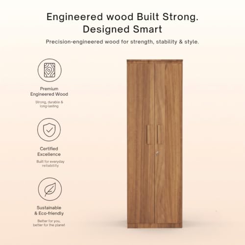 Image of COUCH CULTURE Mono Engineering Wood 2 Door Wardrobe | Almirah for Clothes Wooden | Wardrobe Organizer for Clothes | Multipurpose Almirah for Storage Bedroom | 1 Year Warranty - Leon Teak Finish