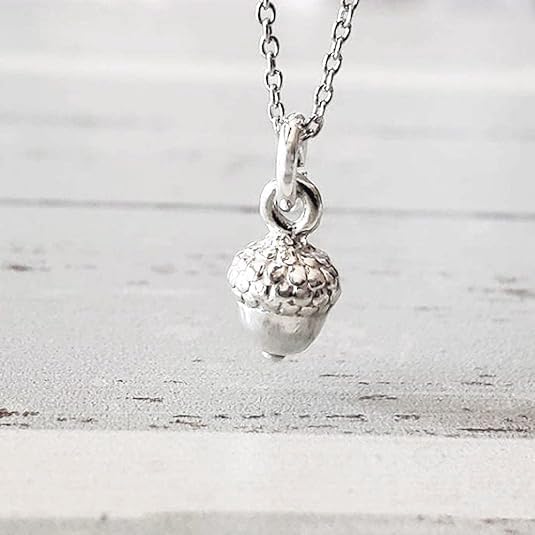 Sterling Silver Tiny 3D Acorn Charm Necklace, 18" - Image 3