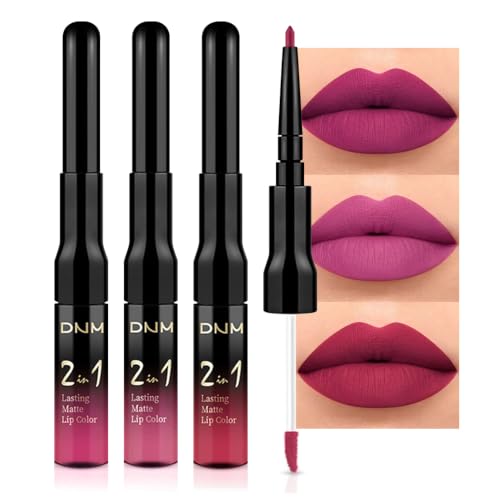 Image of evpct 3Pcs Rose red plum Warm pink Deep cranberry Lip Stain Matte Lip Liner and Lipstick Set Long Lasting labiales matte mate larga duracion listip 24 hour a prueba de agua mate 24 horas originales