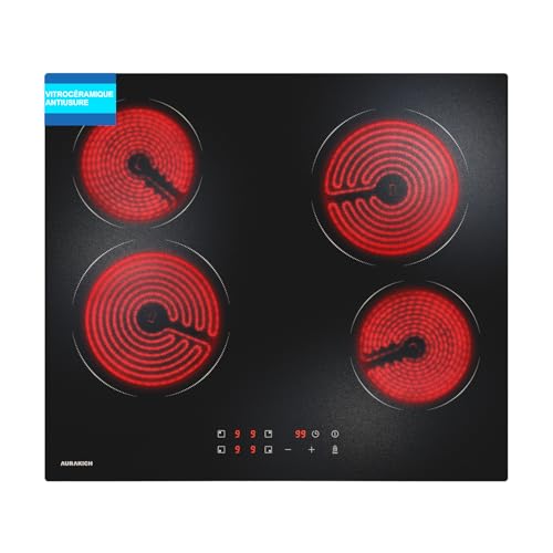AURAKICH Plaque Vitrocéramique 4 Feux Encastrable 60cm – Plaque de Cuisson Electrique 6000W,...