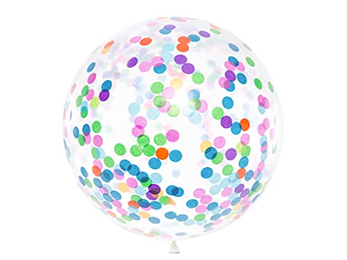 PartyDeco Ballon en Latex géant Transparent avec confettis Multicolores 1 m - Coloré - Taille Unique