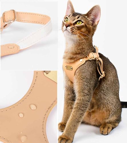 feiling Leder Katzengeschirr Leichtgewicht Wasserfest Hundegeschirr Haustier Brustgeschirr Verstellbar Ledergeschirr für Kleine Hunde (braun, S)