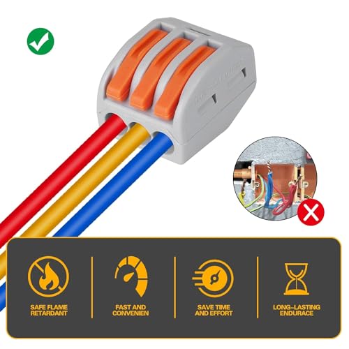 Image of ROBOWAY 5Pcs PCT-213 Wire Connector, 3 Pole Spring Lock Lever Terminal Block for Cable Connection, Quick Splicing Connector for 0.08-2.5mm Wires, Compact Durable Easy Wiring Terminal (Pack of 5)