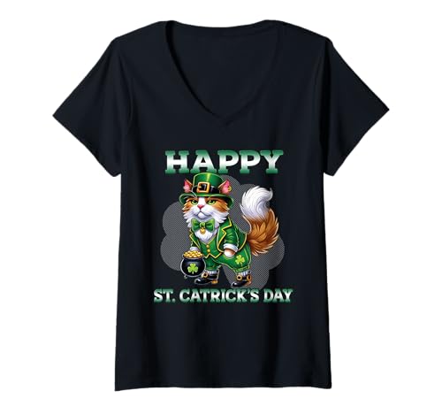 Mujer Diseño inspirado en el día de San Patricio con diseño de duende irlandés Camiseta Cuello V