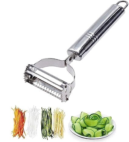 Sarthu Stainless Steel 2 in 1 Julienne Vegetable Peeler Multi-Functional Fruit Vegetable Shredder Slicer Double Planing Cutter Potato Cucumber Carrot Melon Grater