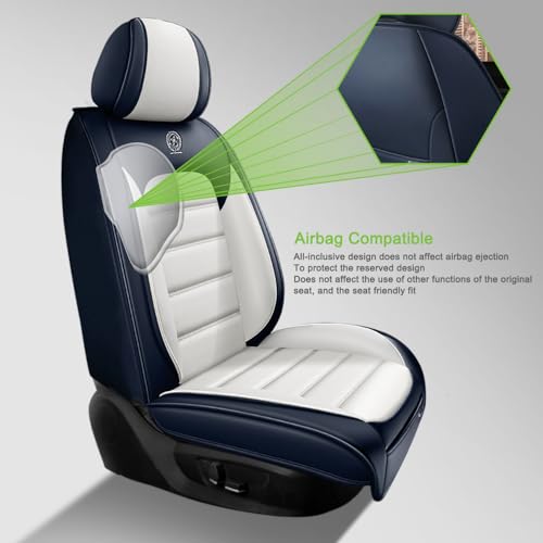 Image of Nappa PU Leather Seat Covers for Ford Bronco Sport 2021-2024,Car Seat Covers Full Set,Waterproof Seat Protectors Auto Seat Covers,Breathable Nonslip Interior Cover Seats for Cars(Blue and White)