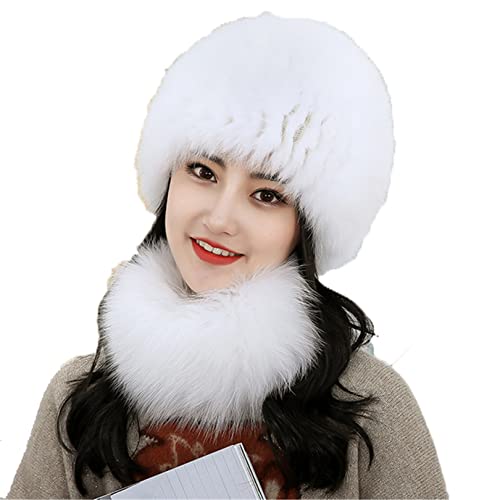 Sijux Sombrero De Piel De Conejo Y Bufanda para Mujer, Gorro Clásico Y Elegante Térmicos con Forro De Algodón para Sombrero Grueso A Prueba De Viento De Soldado Ruso,Blanco,One Size Cover