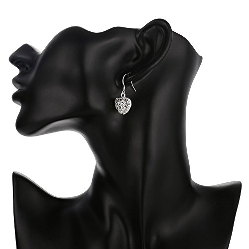 Heart Shaped Filigree Cage Fish Hook S925 Sterling Silver Plated Fashion Dangle Earrings For Women Girls Elegant Love Texture Dangling Jewelry Gifts #TOP5