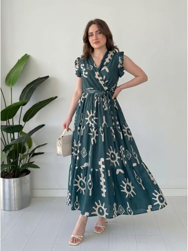 Image of Modestouze Attires Dress for Women Western Maxi Style, Indo Western Dresses, One Piece Long Gown, A Line Flared Pattern, Ethnic Look Outfit for Women