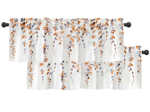 2 Pack Watercolor Orange Leaves Window Valance for Bedroom Living
